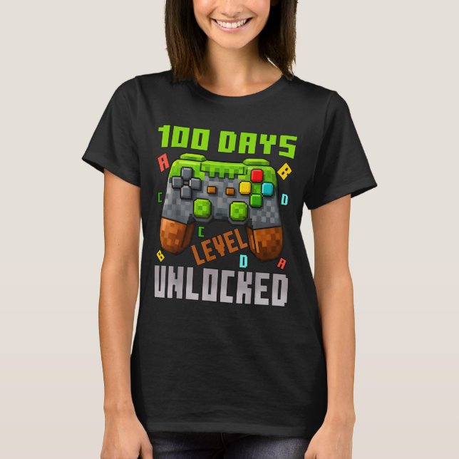 100 Days Level Unlocked Gaming 100 Days Of School  T Shirt (Framsida)