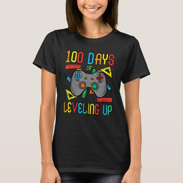 100 Days Leveling Up Game Controller 100th Day Sch T Shirt (Framsida)