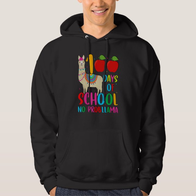 100 Days Llama Alpaca Pun NoprobLlama 100th Day of Hoodie (Framsida)