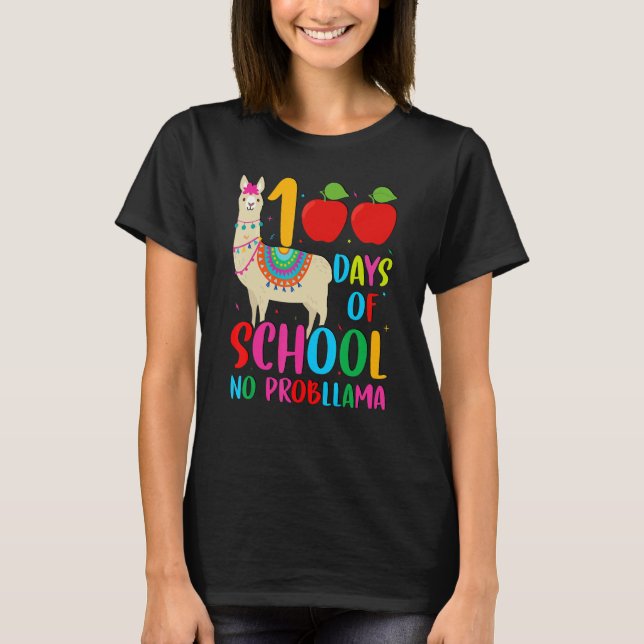 100 Days Llama Alpaca Pun NoprobLlama 100th Day of T Shirt (Framsida)
