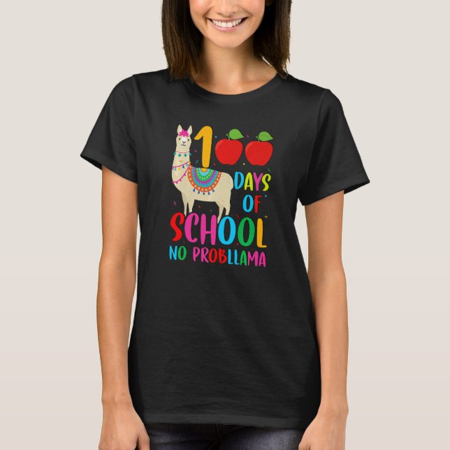 100 Days Llama Alpaca Pun NoprobLlama 100th Day of T Shirt (Framsida)