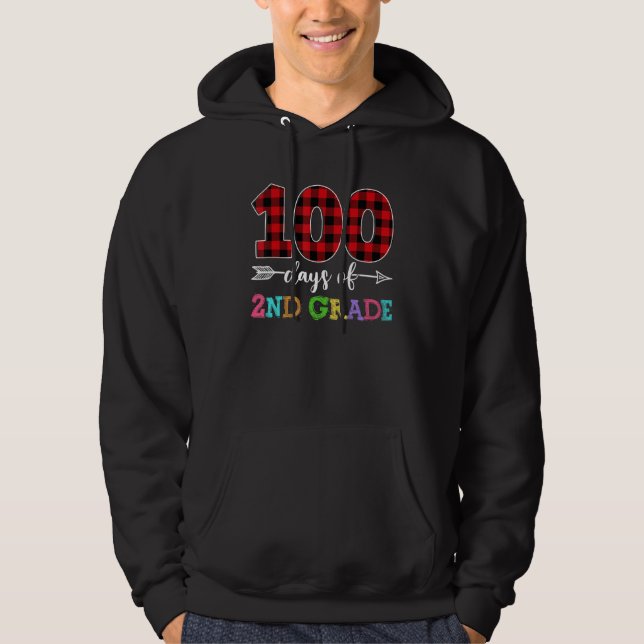 100 Days of 2nd Grade  Plaid Red 100th Day of Scho Hoodie (Framsida)
