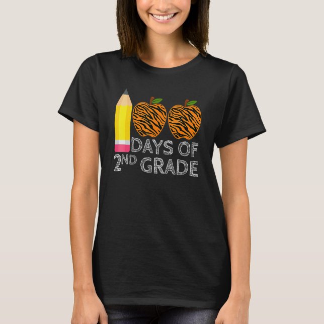100 Days Of 2nd Grade Tiger Print Happy 100th Day  T Shirt (Framsida)