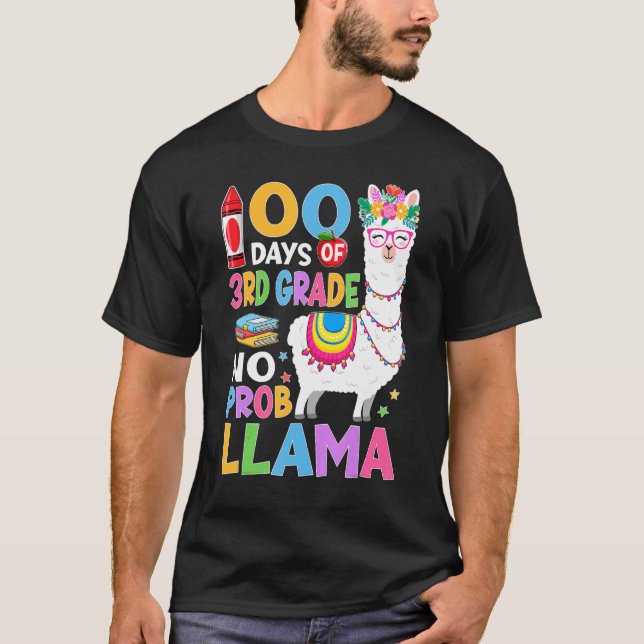 100 Days of 3rd Grade No Probllama 100th Day Girls T Shirt (Framsida)