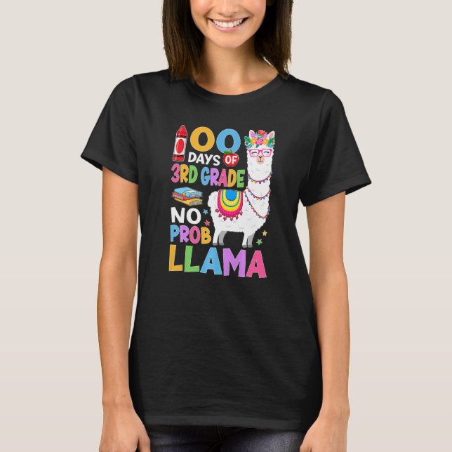 100 Days of 3rd Grade No Probllama 100th Day Girls T Shirt (Framsida)