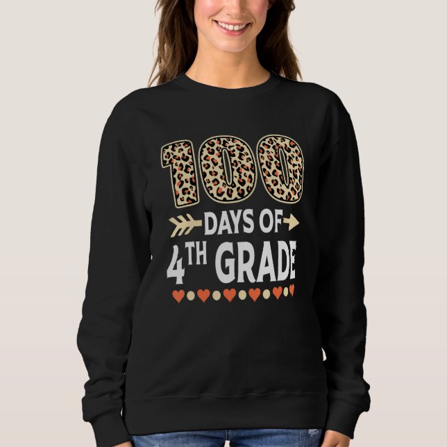 100 days of 4th Grade Leopard 100th day of School  T Shirt (Framsida)