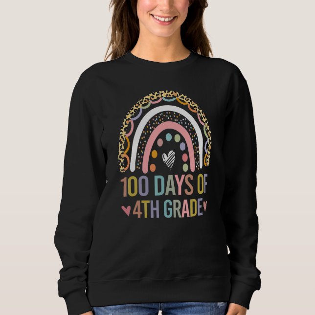 100 Days Of 4th Grade Leopard Rainbow 100th Day Of T Shirt (Framsida)