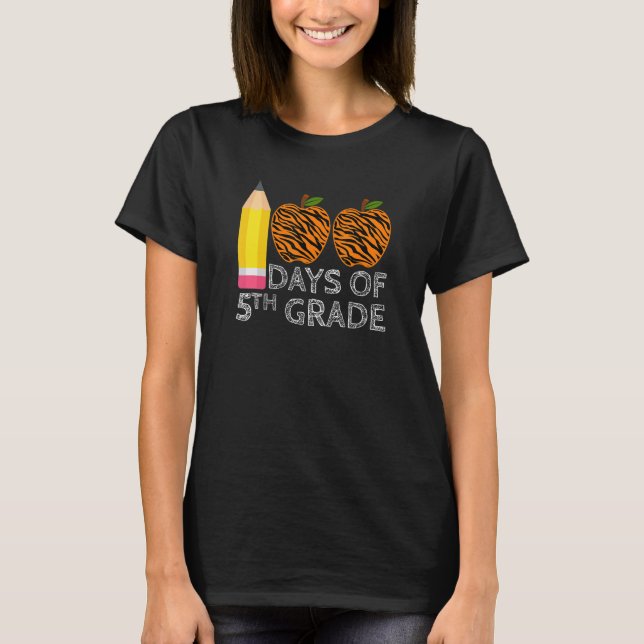 100 Days Of 5th Grade Tiger Print Happy 100th Day  T Shirt (Framsida)