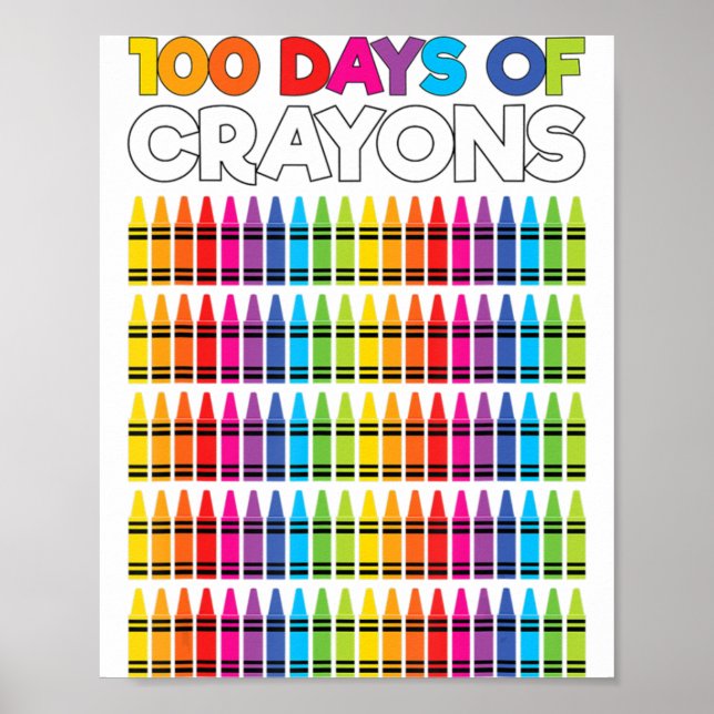 100 Days Of Crayons Shirt For Girls Kids 100th Day Poster (Framsidan)