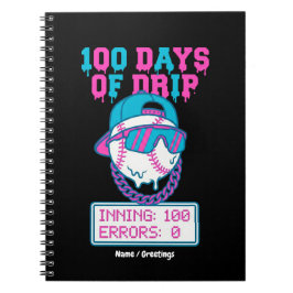 100 Days of Drip 0 Errors Baseball School Swag  Anteckningsbok