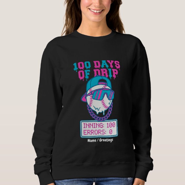 100 Days of Drip 0 Errors Baseball School Swag  T Shirt (Framsida)