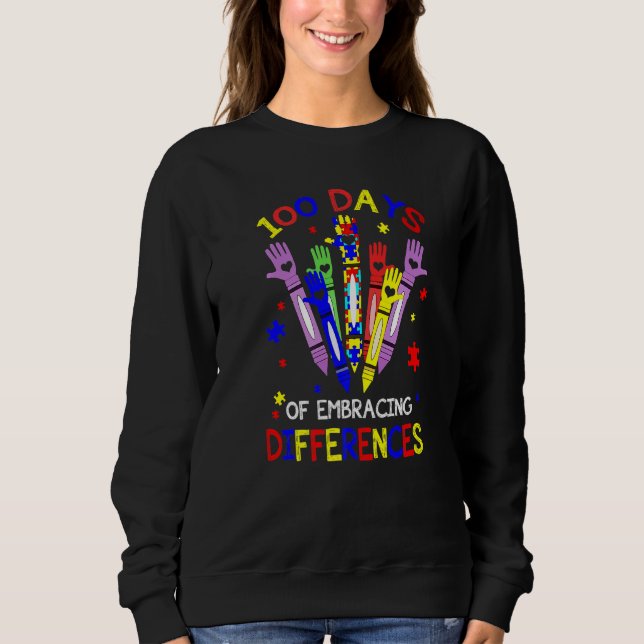 100 Days Of Embracing Differences Autism 100th Day T Shirt (Framsida)