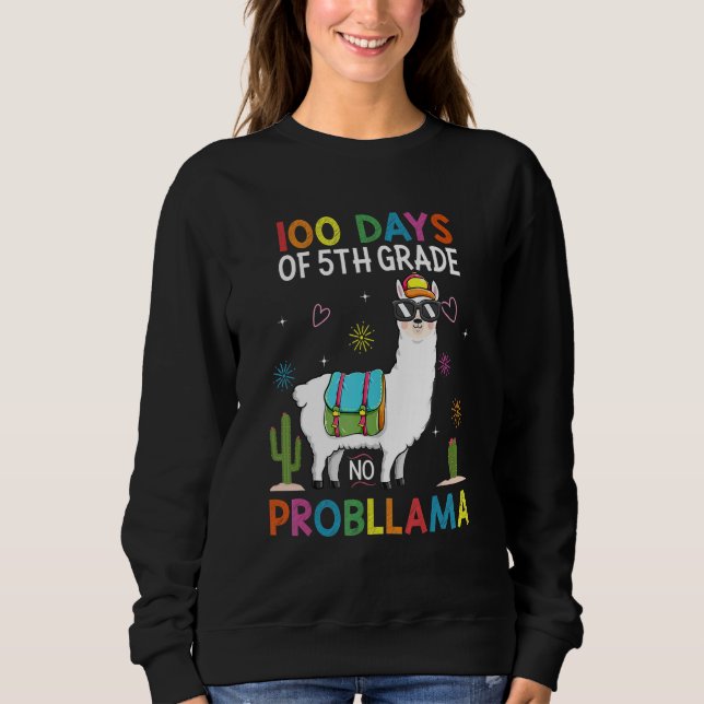 100 Days Of Fifth 5th Grade No Prob Llama Teacher  T Shirt (Framsida)