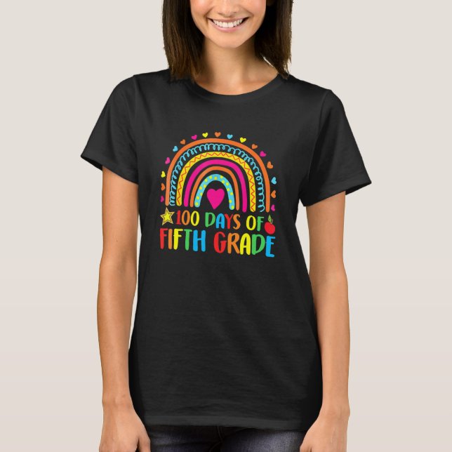 100 Days Of Fifth Grade Leopard Rainbow 100th Day  T Shirt (Framsida)