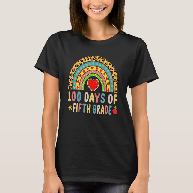 100 Days Of Fifth Grade Leopard Rainbow 100th Day  T Shirt (Framsida)
