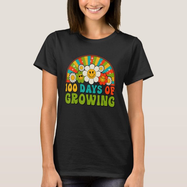 100 Days Of Growing Retro Teacher Kids Happy 100th T Shirt (Framsida)