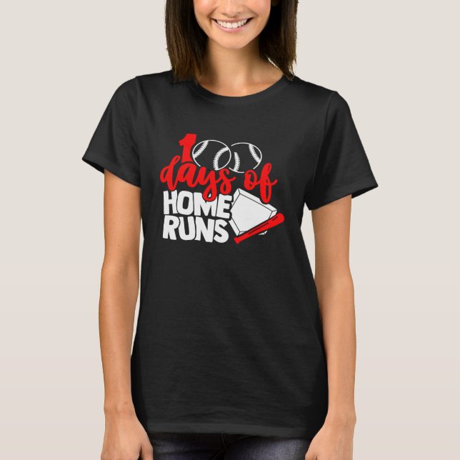 100 days of home runs Baseball  100th day of schoo T Shirt (Framsida)