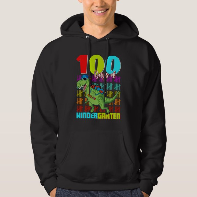 100 Days Of Kindergarten Dinosaur Rex Dinosaur  Bo Hoodie (Framsida)