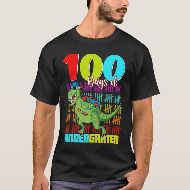 100 Days Of Kindergarten Dinosaur Rex Dinosaur  Bo T Shirt (Framsida)