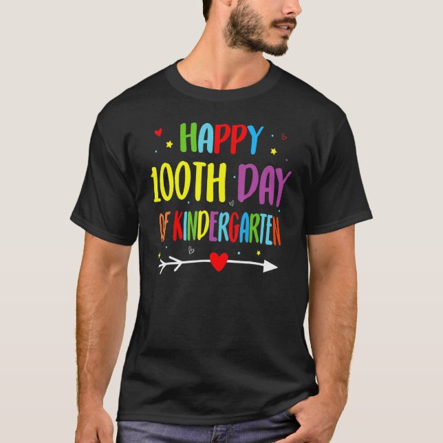 100 Days Of Kindergarten - Happy 100th Day Of Scho T Shirt (Framsida)