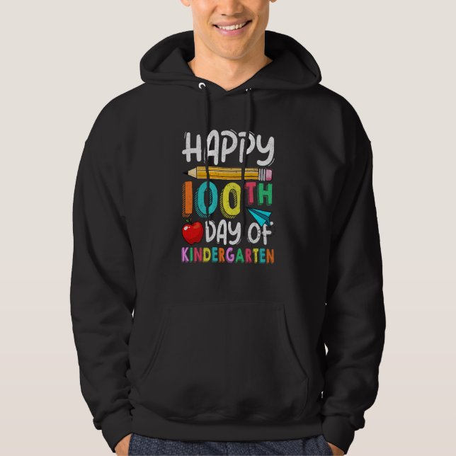 100 Days Of Kindergarten Happy 100th Day Of School Hoodie (Framsida)