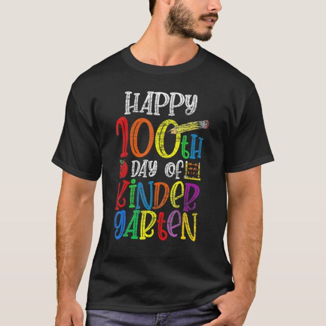 100 Days Of Kindergarten Happy 100th Day Of School T Shirt (Framsida)
