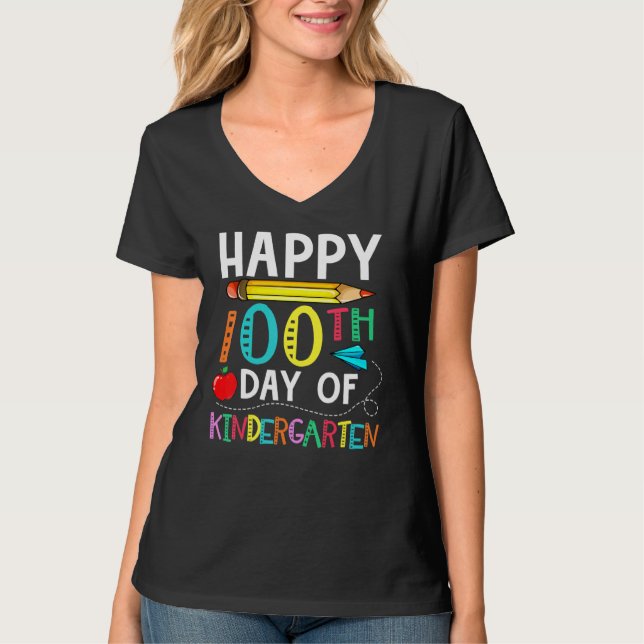 100 Days Of Kindergarten Happy 100th Day Of School T Shirt (Framsida)