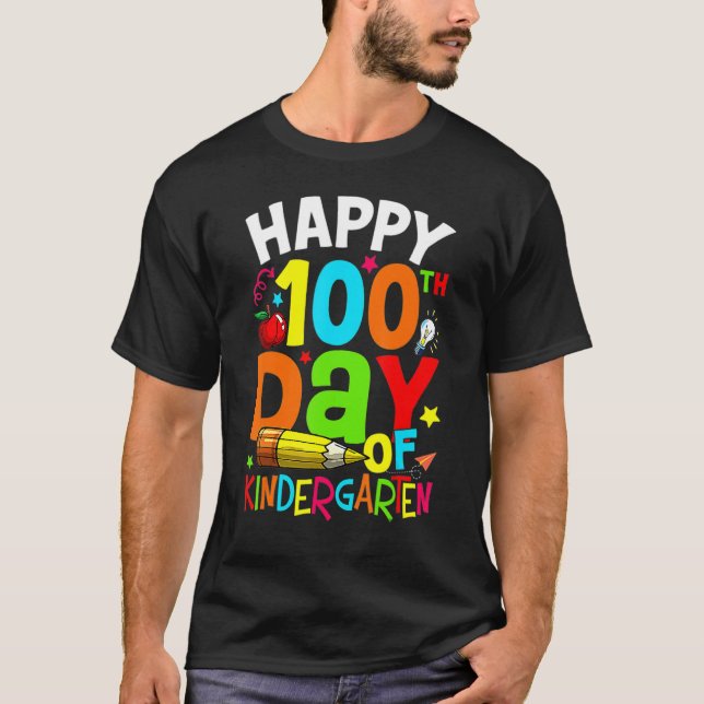 100 Days Of Kindergarten Kids Cute Happy 100th Day T Shirt (Framsida)
