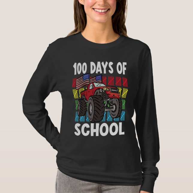 100 Days Of Kindergarten Mosnter Trucks  1 T Shirt (Framsida)