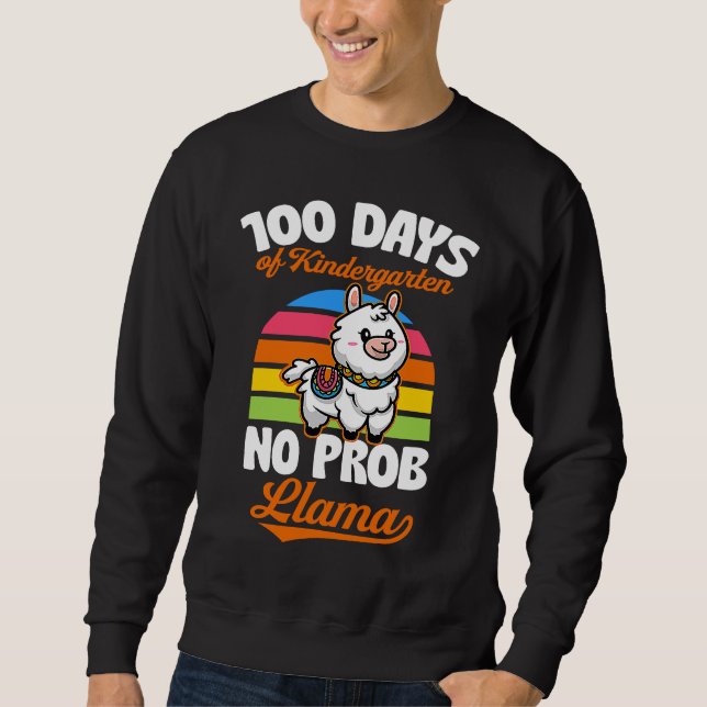 100 Days Of Kindergarten No Prob Llama Cute Animal Lång Ärmad Tröja (Framsida)