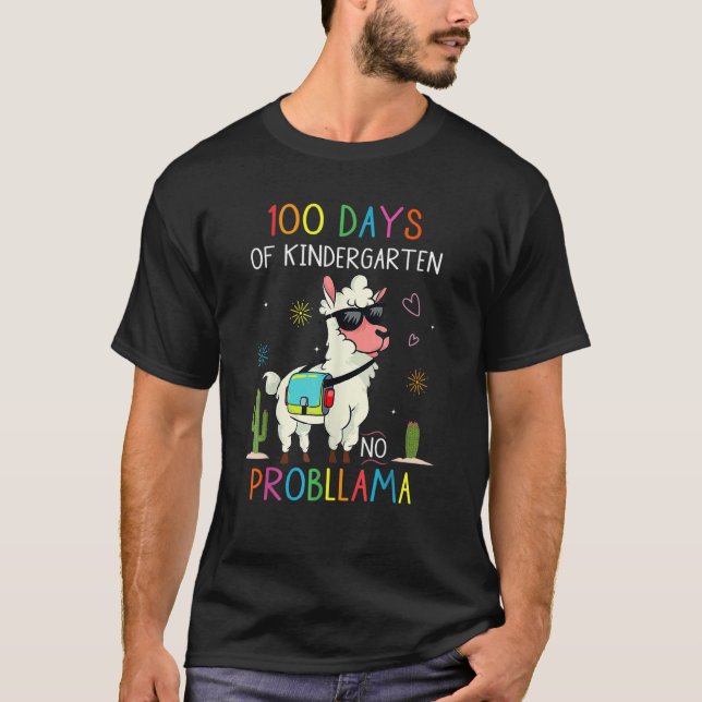 100 Days Of Kindergarten No Probllama Funny Llama  T Shirt (Framsida)