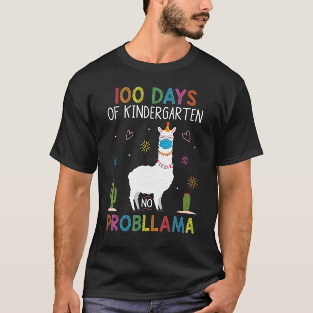 100 Days Of Kindergarten No Probllama Llama Mask Q T Shirt (Framsida)