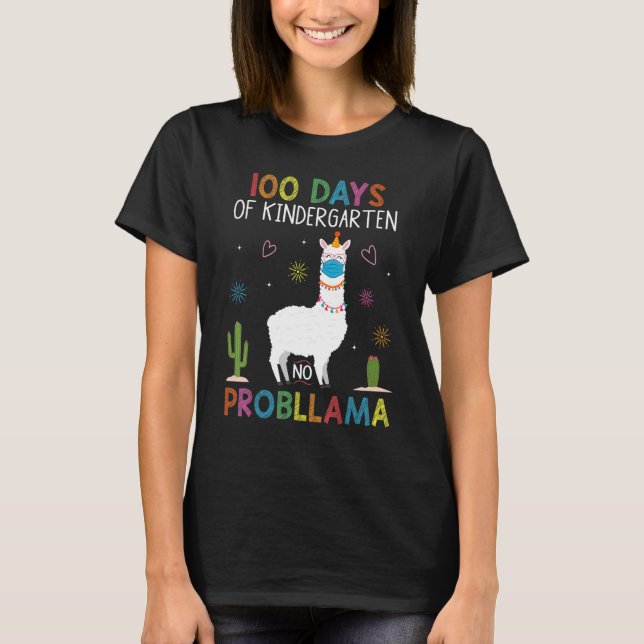100 Days Of Kindergarten No Probllama Llama Mask Q T Shirt (Framsida)