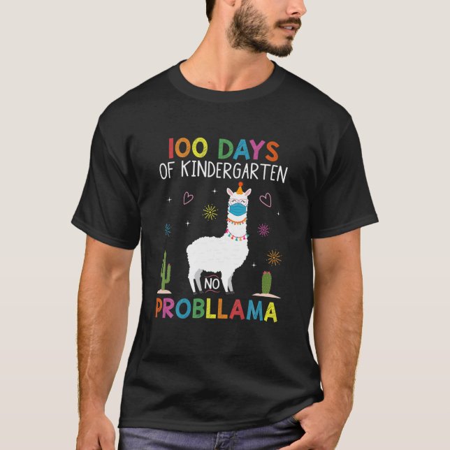 100 Days Of Kindergarten No Probllama Llama Mask Q T Shirt (Framsida)
