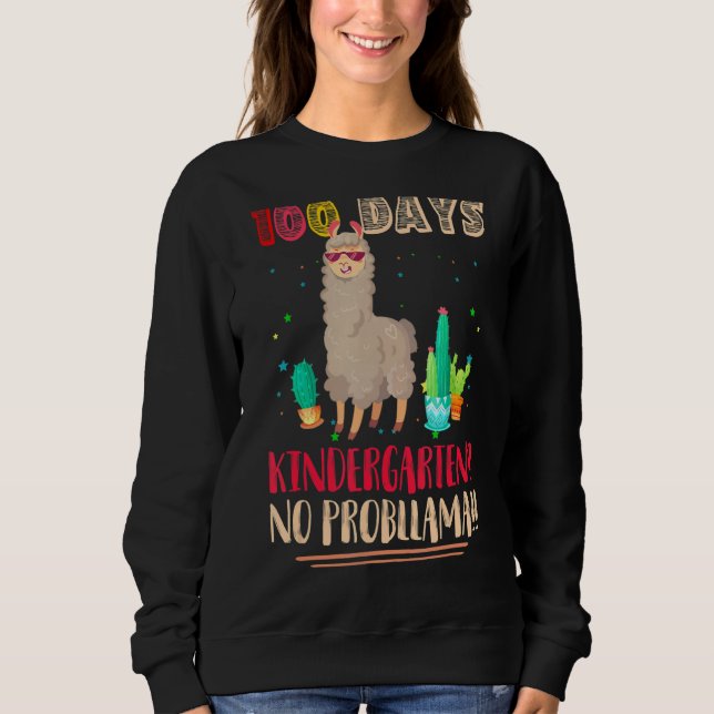 100 Days of Kindergarten No Probllama Llama Teache T Shirt (Framsida)