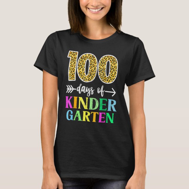 100 Days Of Kindergarten School Teacher Leopard 10 T Shirt (Framsida)