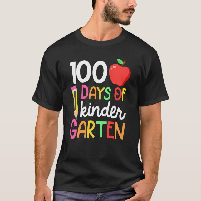 100 Days Of Kindergarten Teacher Student 100th Day T Shirt (Framsida)