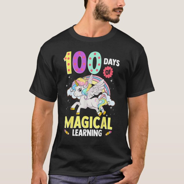 100 Days Of Magical Learning Shirt Unicorn Adorabl T Shirt (Framsida)