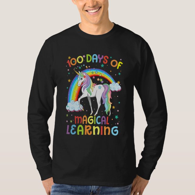100 Days Of Magical Learning Unicorn 100th Day Sch T Shirt (Framsida)