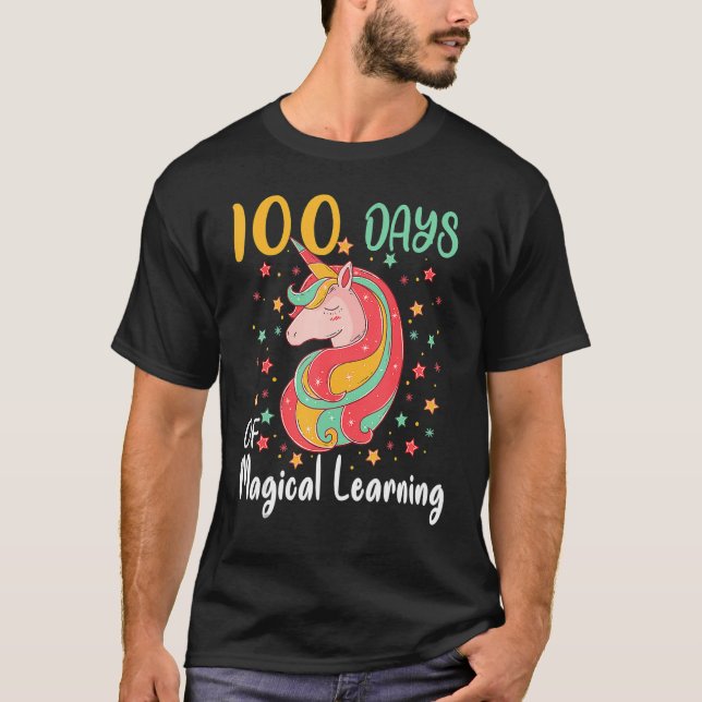 100 Days Of Magical Learning Unicorn 100th Day Sch T Shirt (Framsida)