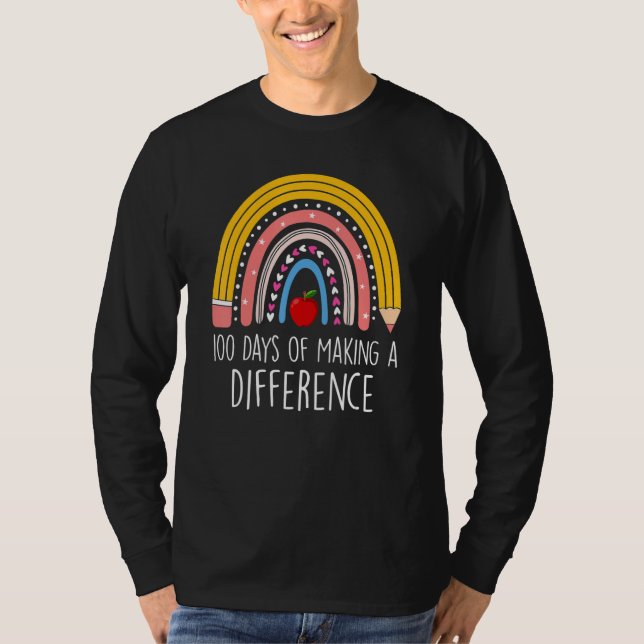 100 Days of Making a Difference Rainbow 100th Day  T Shirt (Framsida)