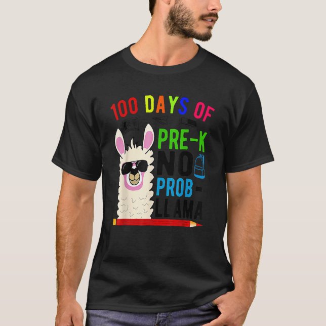 100 Days Of Pre K No Prob Llama Teacher 100th Day  T Shirt (Framsida)