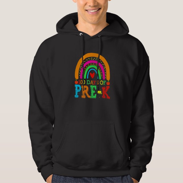 100 Days of Pre k Rainbow 100th Day of School Hoodie (Framsida)