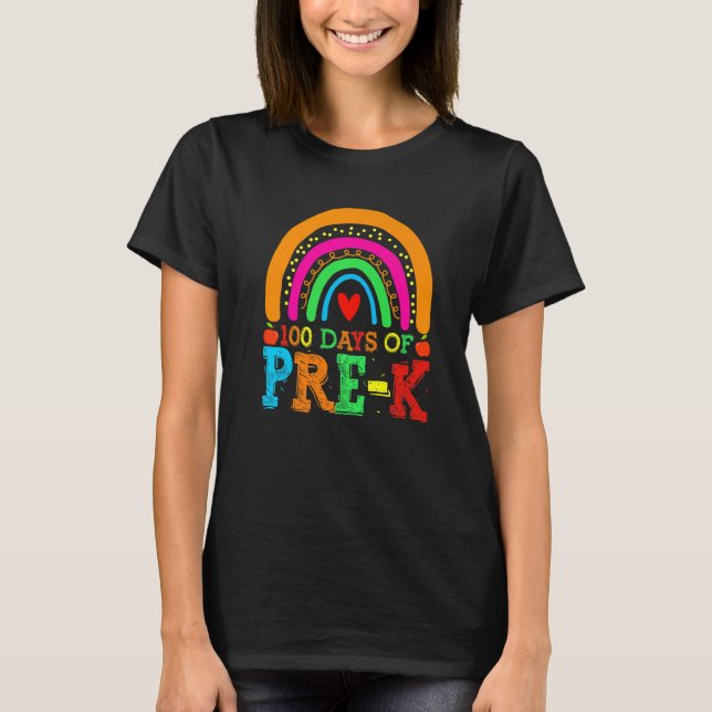 100 Days of Pre k Rainbow 100th Day of School T Shirt (Framsida)