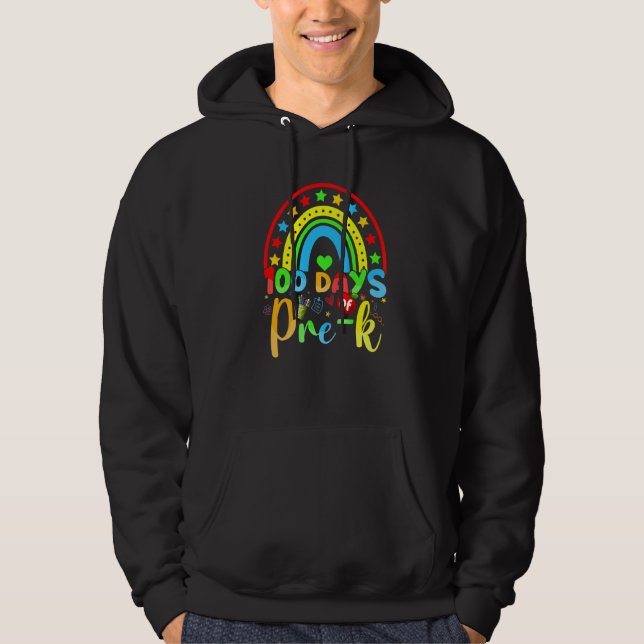 100 Days of Pre k Teacher  100 Days Smarter Rainbo Hoodie (Framsida)