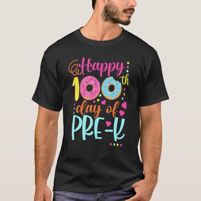 100 Days of Pre-k Teacher Kids Smarter Donuts T Shirt (Framsida)