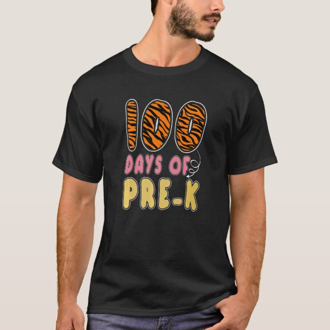 100 Days Of Pre K Tiger Print Teachers Girls 100th T Shirt (Framsida)