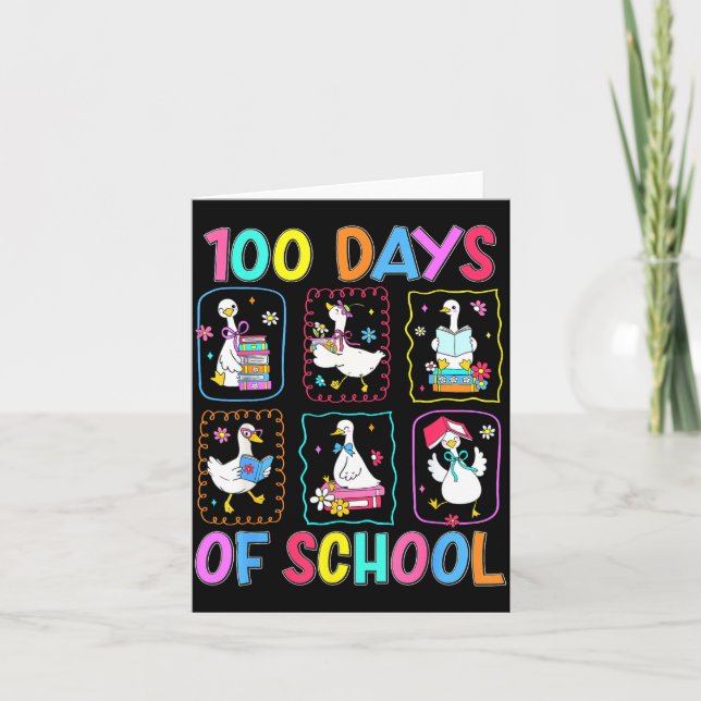 100 Days Of School 100th Day Funny Goose Boys Girl Kort (Framsida)