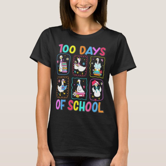 100 Days Of School 100th Day Funny Goose Boys Girl T Shirt (Framsida)