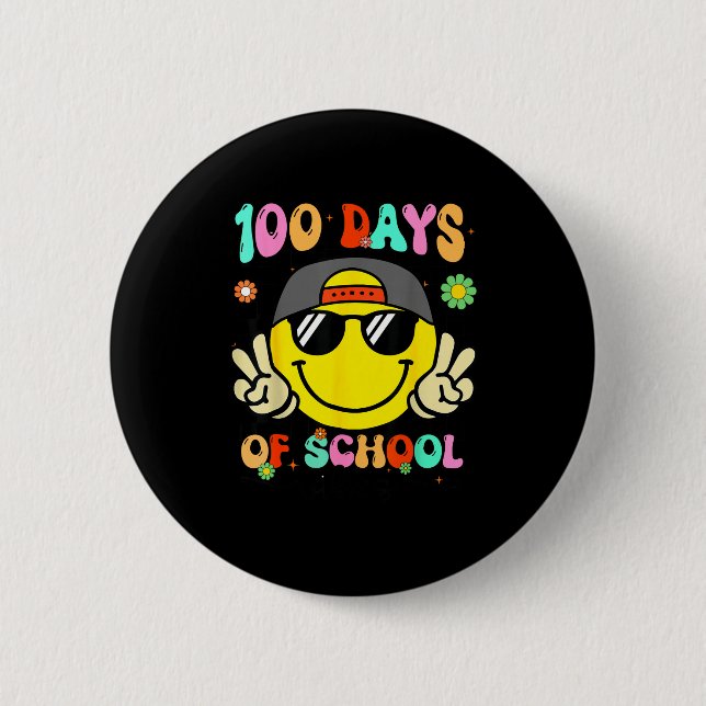100 Days Of School 100th Day Smile Groovy Face Tea Knapp (Framsida)